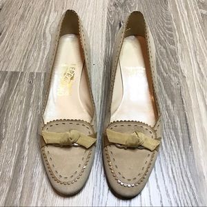 Salvator Ferragamo Cream Ribbon Kitten Heels